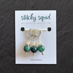 Set of 3 Stitch Markers / Progress Keepers With Leverback Clasp | Moss | Handmade For Knitting & Crochet