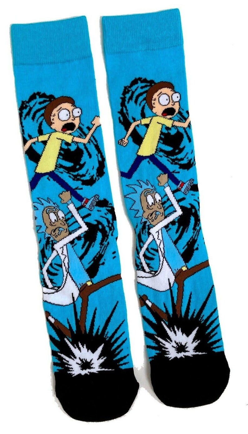 Mens rick & morty running away blue socks handmade soy wax melts fragrance of choice free pp uk eco packaging image 1