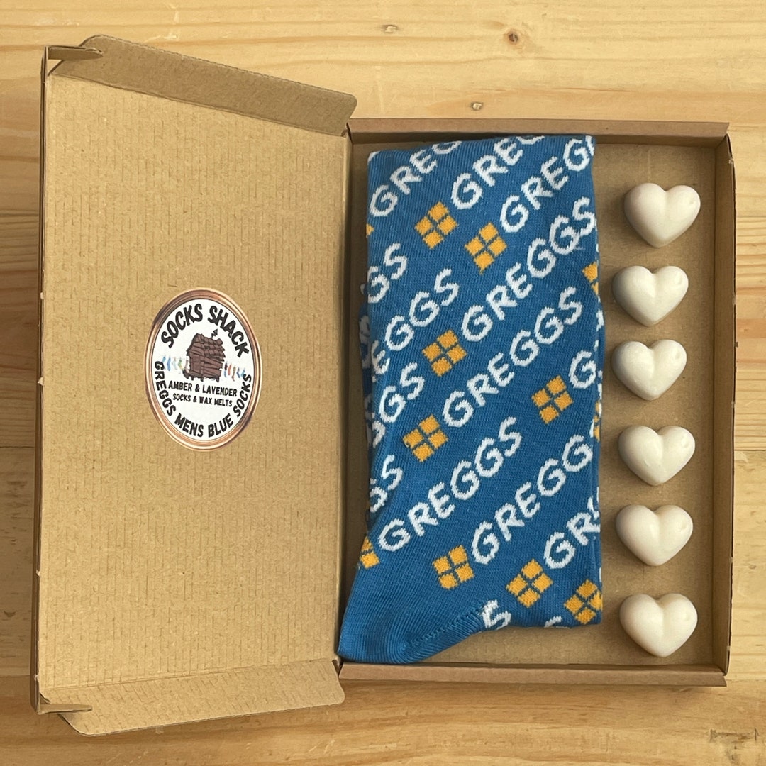 Greggs Blue Repeating Design Mens Socks & Handmade Soy Wax Etsy
