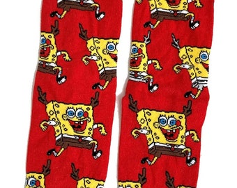 Mens spongebob squarepants antlers red xmas socks & handmade soy wax melts fragrance of choice free p+p uk eco packaging