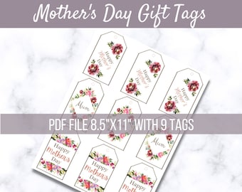 Mothers Day Gift Tags, Present tags, Digital Gift Tags for Mom, Floral Gift Tags, Printable Mothers Day Tags, To And From Tags, Mom Gift Tag