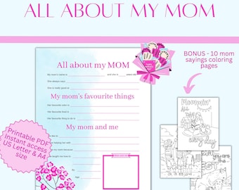 All About My Mom, Mom Gift From Kids, Keepsake For Mom,  Mothers Day Activity, DIY Mothers Day Gift, Letter for Mom, Mothers Day Games