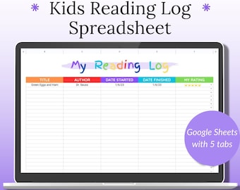 Reading Log for Kids Spreadsheet, Reading Tracker,  Reading Challenge, Google Sheets Template, Digital Book Tracker, Kids Reading Journal