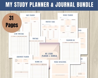 Mi paquete de planificador de estudios y diario, planificador de estudios imprimible, planificador de estudiantes, planificador de estudiantes universitarios, archivos PDF del planificador de estudiantes