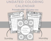 Coloring calendar, 12 Month Calendar, Undated Monthly Calendar, Mandala Coloring, Adult Coloring Calendar, Printable Monthly Calendar