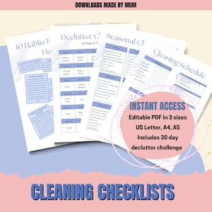 Editable Cleaning Schedule, Cleaning Checklist, Printable Cleaning Schedule, Daily, Weekly, Monthly Cleaning List, Declutter Challenge