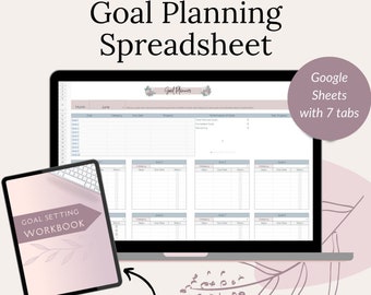 Goal Tracker Spreadsheet, Smart Goals Worksheet Goal Setting, Google Sheets Template, Digital Goal Planner, Habit Tracker Spreadsheet