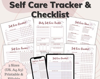Self Care Tracker, Self Care Checklist, Self Care Template, Self Care Plan, Fillable PDF, Wellness Planner, Mental Health Tracker