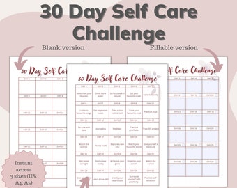 30 Day Self Care Challenge, Self Care Checklist, Self Care Plan, Fillable PDF, Self Care Tracker, Self Care Template, Wellness Ideas