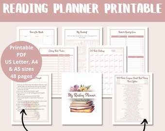 Reading Planner Printable, Reading Journal, Reading Log, Reading Tracker, Book Review Template, Reading Challenge, Book Lover Gift, Book Log