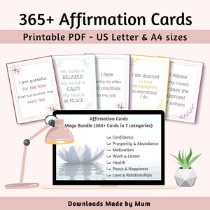 Lot de cartes avec affirmations imprimables, Jeu de affirmations positives, Affirmations numériques, Cartes de motivation, Affirmations quotidiennes pour maman