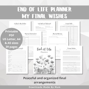 End of Life Planner Printable, Emergency Binder, Estate Planning, Death Planner, In Case of Emergency, My Final Wishes, What If Binder
