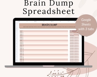 Brain Dump Spreadsheet, ADHD Brain Dump Template, Google Sheets Planner, Task Tracker, Thoughts Organizer, Digital To Do List