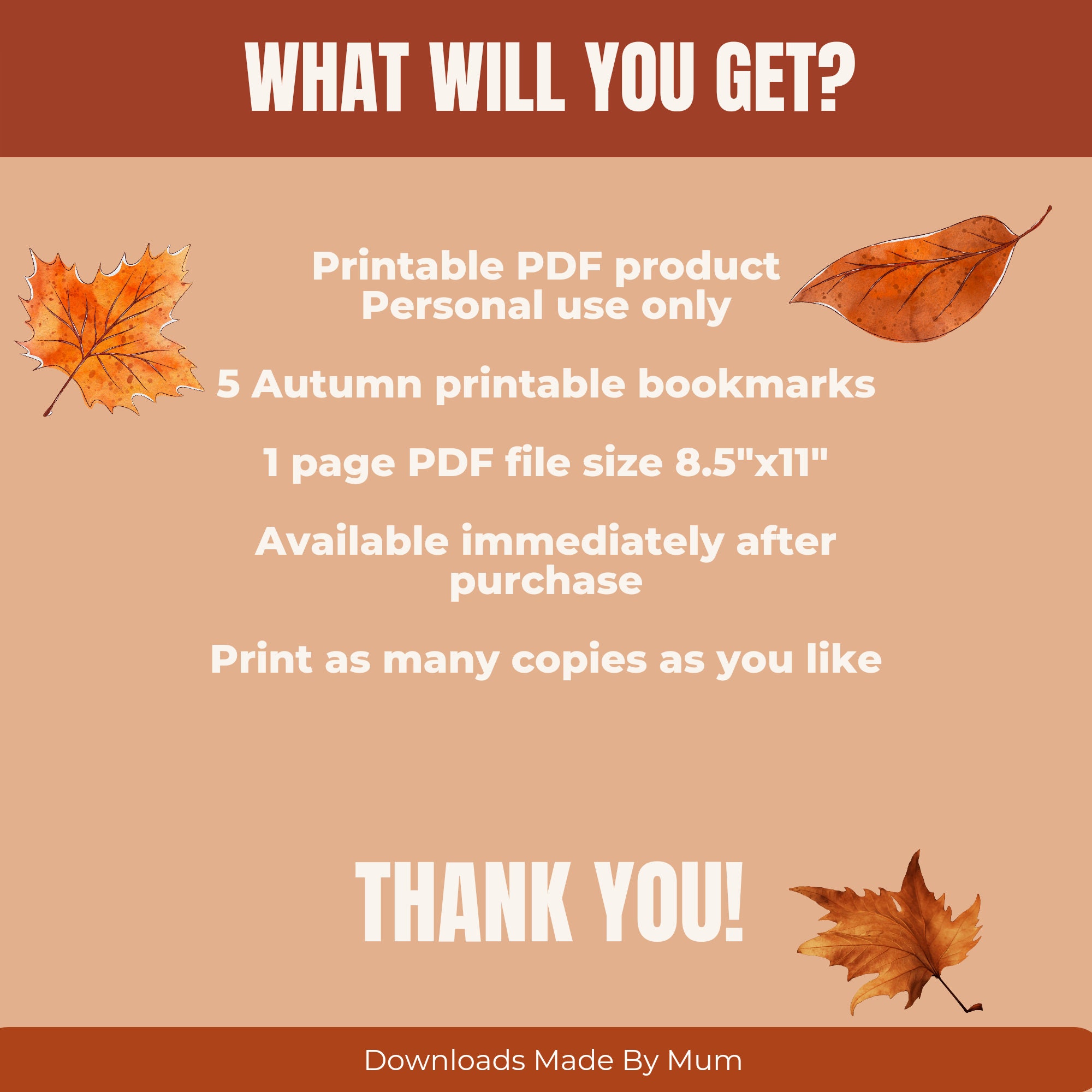 Printable Autumn Bookmarks, Fall Bookmarks, Set of 5 Bookmarks ...