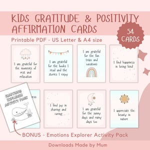 Kids Gratitude Affirmation Cards Printable, Positive Affirmations, Encouragement Cards, Children Affirmation, Lunch Box Cards