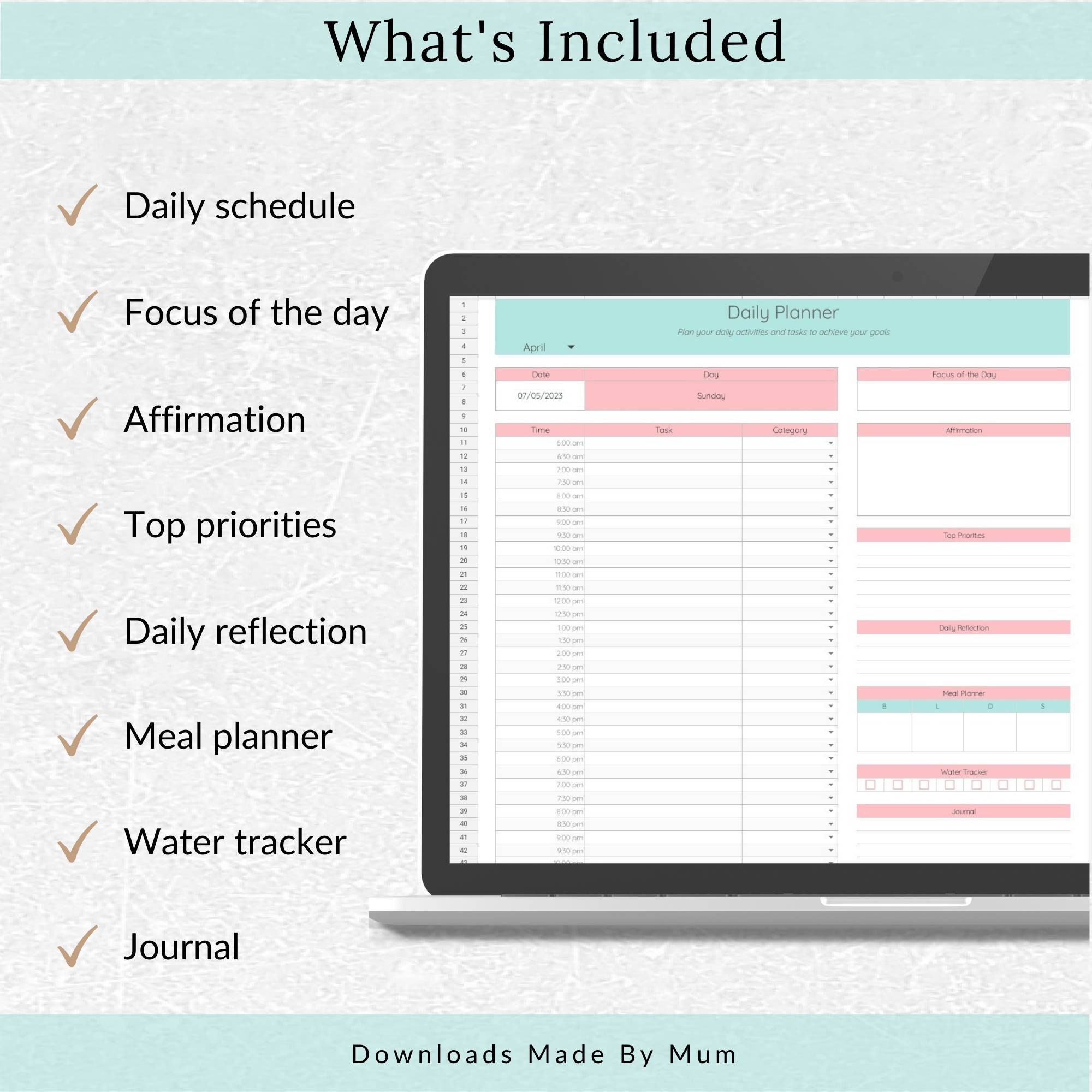 Spreadsheet Planner Daily Task Tracker Daily Hourly Planner Etsy