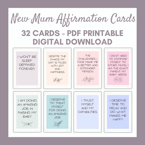 New Mom Affirmation Cards, Positive Affirmation Cards, Mom Affirmations, Daily Affirmations, New Mom Self Care, Printable Affirmation Cards
