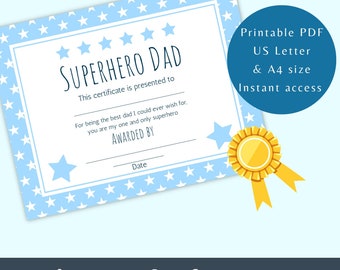 Dad Certificate, Father's Day Present, World's Best Dad, Printable Best Dad Award, Dad Gift From Kids, 1st Father's Day, Award For Daddy