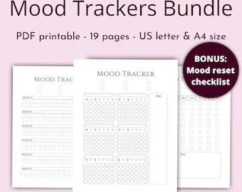 Mood Tracker Printable Bundle, Minimalist Mood Journal, Emotion Tracker, Daily Mood Log, Mood Chart, Mental Health Tracker