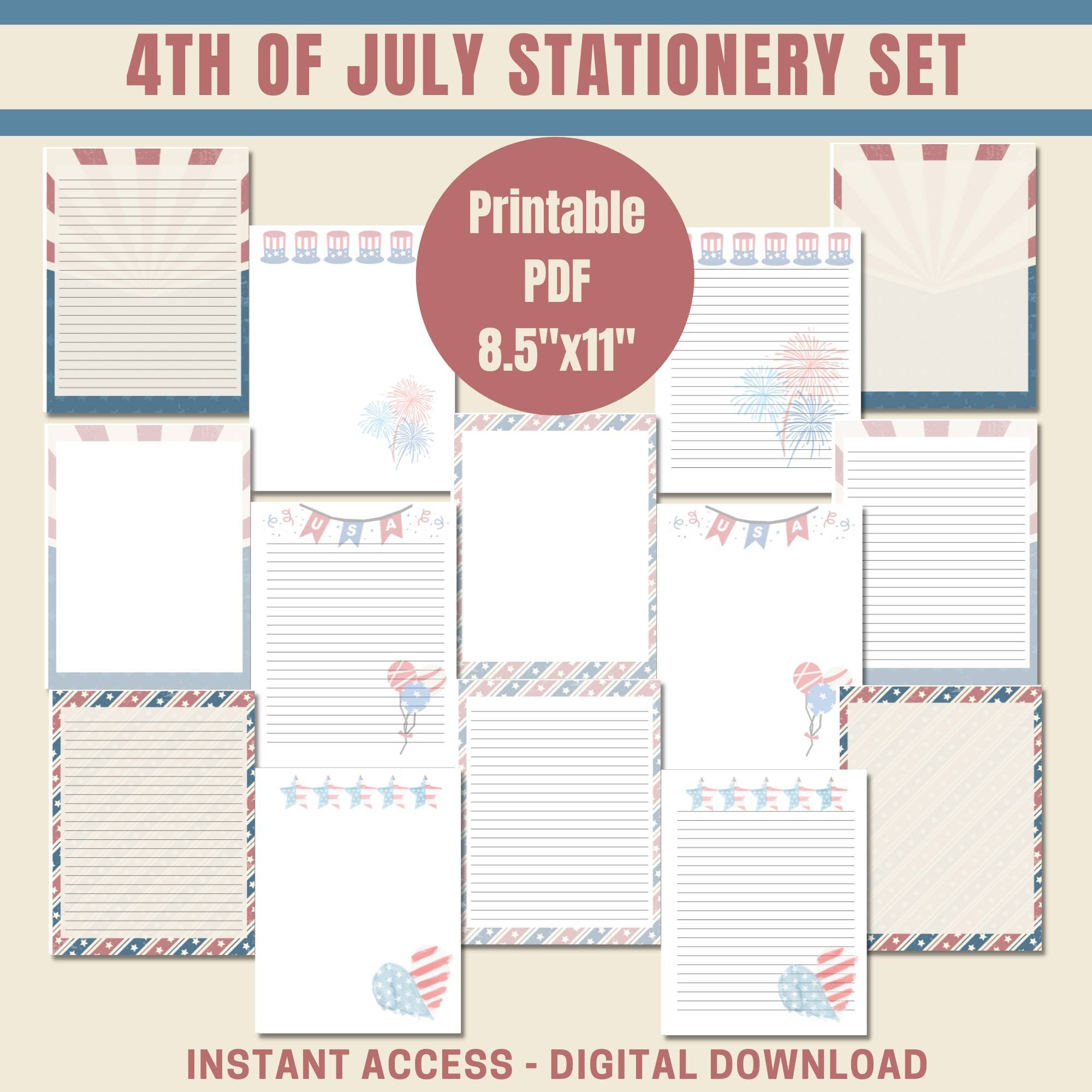 Fourth of July Printable Stationery Set, Patriotic Printables, Letter ...
