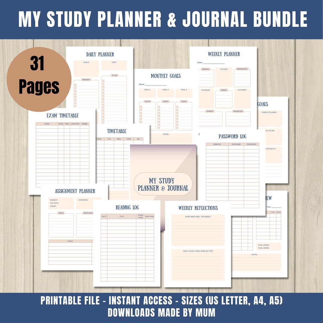 My Study Planner & Journal Bundle, Printable Study Planner, Student ...