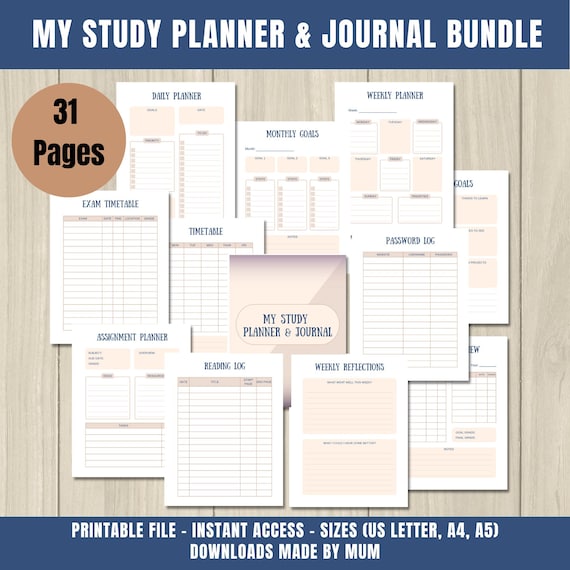 My Study Planner & Journal Bundle, Printable Study Planner, Student Planner, College Student Planner, Student Planner PDFs