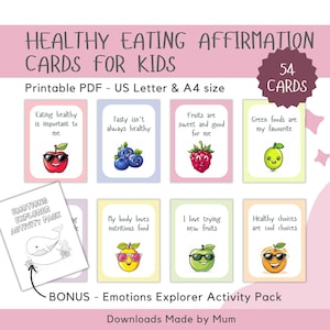 Kinder Affirmationskarten für gesunde Ernährung, Ermutigungskarten für Kinder, Druckbare Affirmationen, Notizen zum Mittagessen, tägliche Affirmationen
