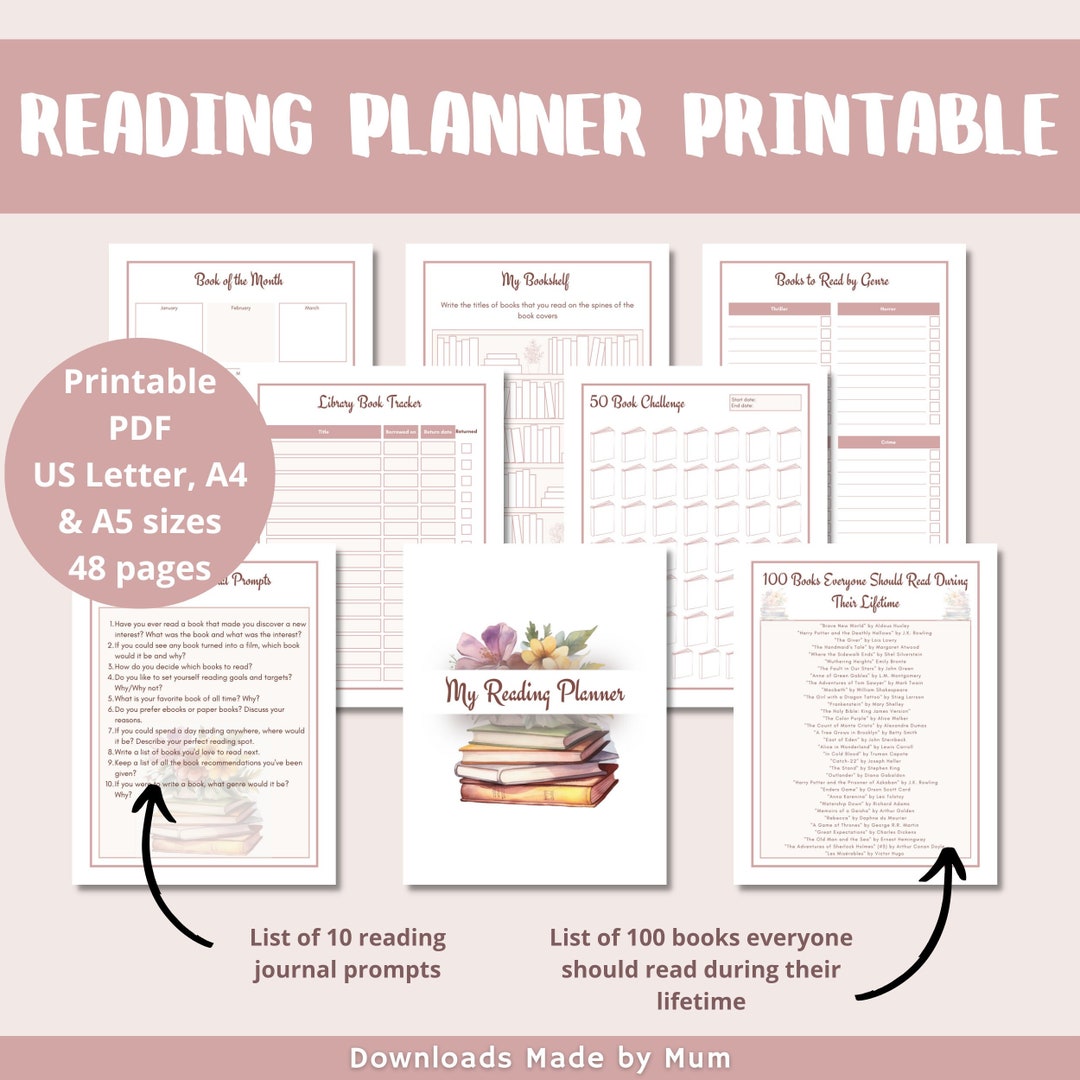 Reading Planner Printable, Reading Journal, Reading Log, Reading ...
