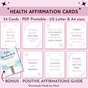 Cartes d'affirmation de la santé imprimables, Cartes d'hygiène de vie, Positivité corporelle, Affirmations du jour, Cadeau pleine conscience, Cartes de santé mentale