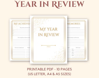 Year in Review Printable, Annual Review, Goal Setting, New Year's Printables, Word of the Year, Personal Development, Self Reflection