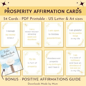 Carte di affermazione stampabili sulla prosperità, carte di affermazione positiva, mazzo di affermazioni, carte di affermazione digitali, set di carte di incoraggiamento