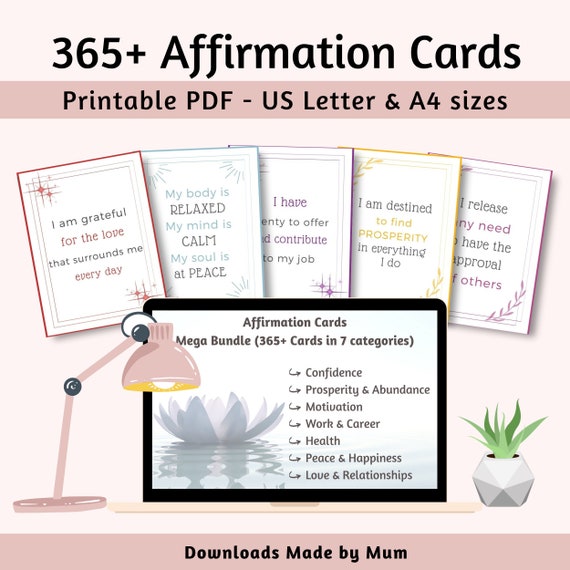 Affirmation Cards Printable Bundle, Positive Affirmations Deck, Digital Affirmations, Motivational Cards, Daily Mom Affirmations