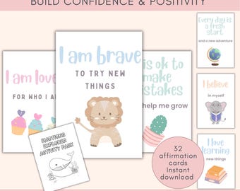 Affirmation Cards for Kids Printable, Children's Positive Affirmation Cards, Kids Positivity Cards, Motivational Cards, Daily Affirmation