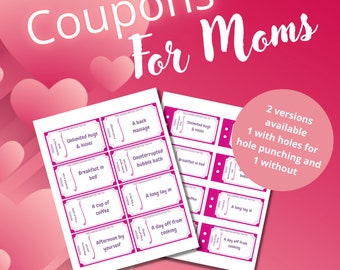 Mother's Day Coupons | Printable Coupons | Mom Coupons | Coupon Book for Mom | DIY Mothers Day Gift | Birthday Coupons | Mom Gift From Kids