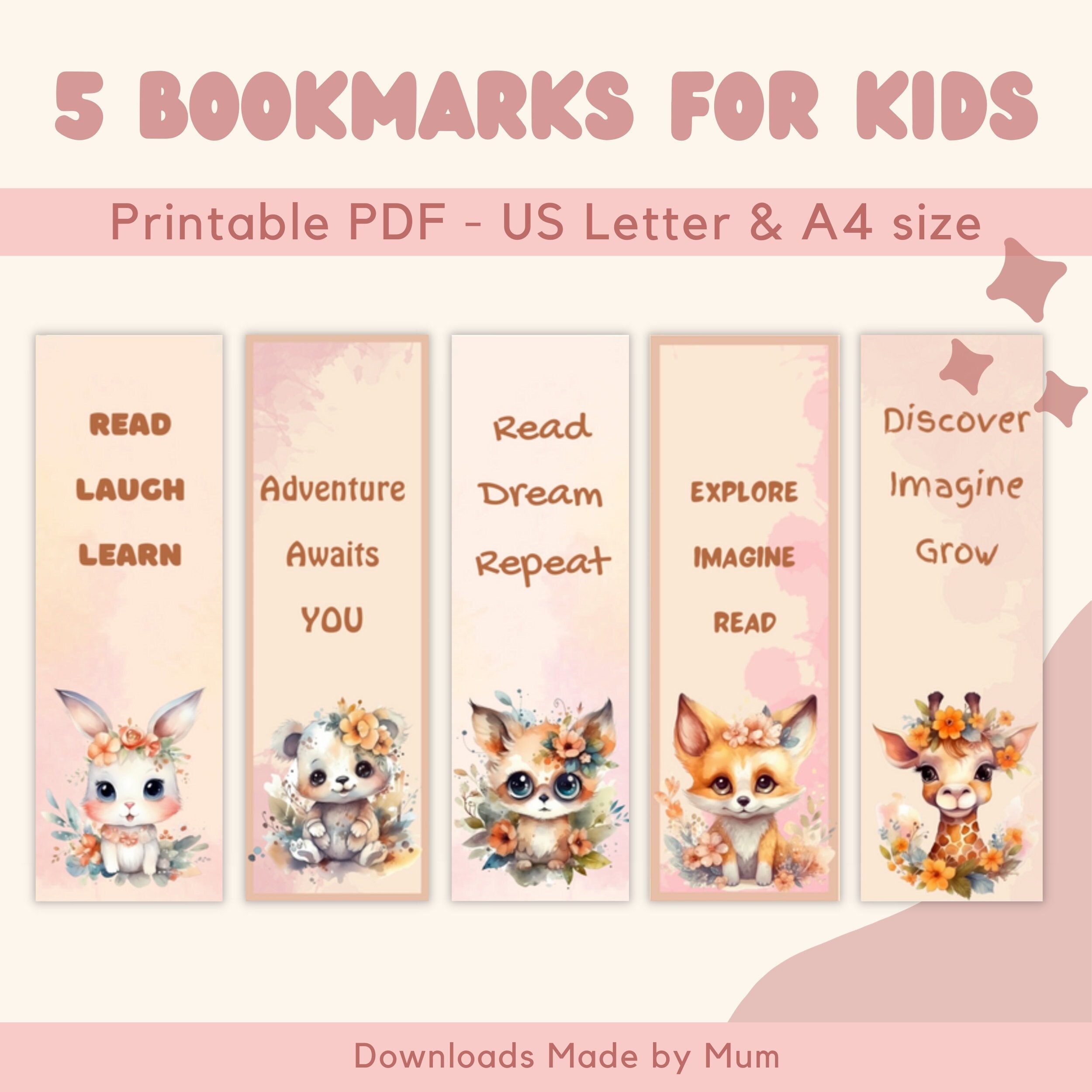 Bookmarks for Kids Printable Cute Animal Theme Bookmarks Etsy