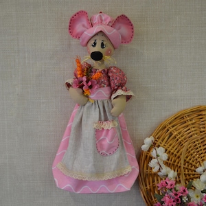 Kitchen Mouse bag holder • package dispenser • grocery plastic bag storage • cook room organizer • handmade