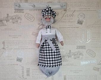 Kitchen Chef Bag Holder Gentleman Doll • Grocery Plastic Bag Holder • Bag Storage • Bag Organizer • Handmade Decorative Doll