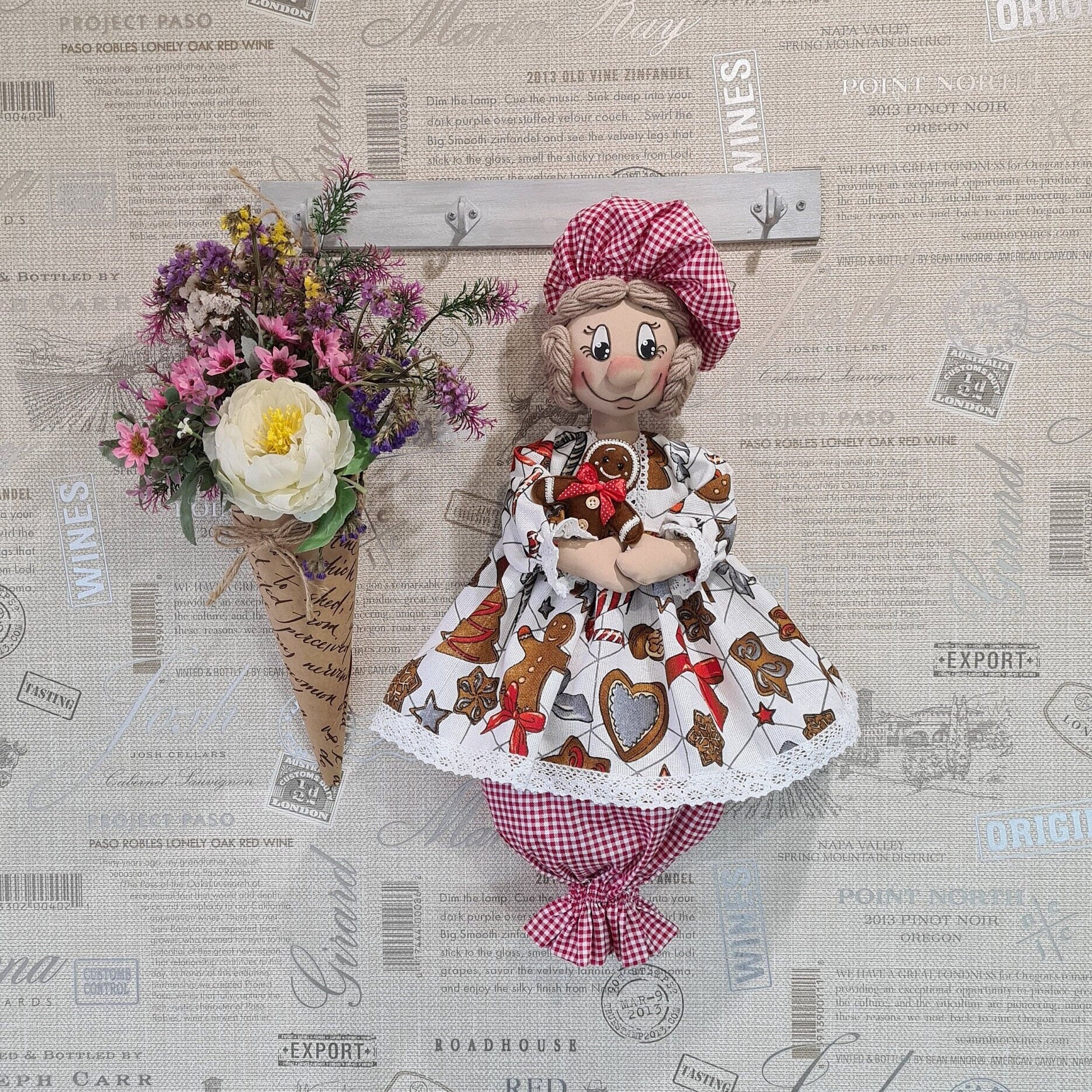 Kitchen Bag Holder Confectioner Girl Doll • Grocery Plastic Bag Holder • Bag Storage • Bag Organizer • Handmade Decorative Doll