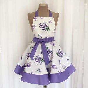 Vintage Lavender Apron Womens Retro Kitchen Apron Cute Baking Apron With Pockets Purple Floral Apron Gift For Mom Wife Handmade