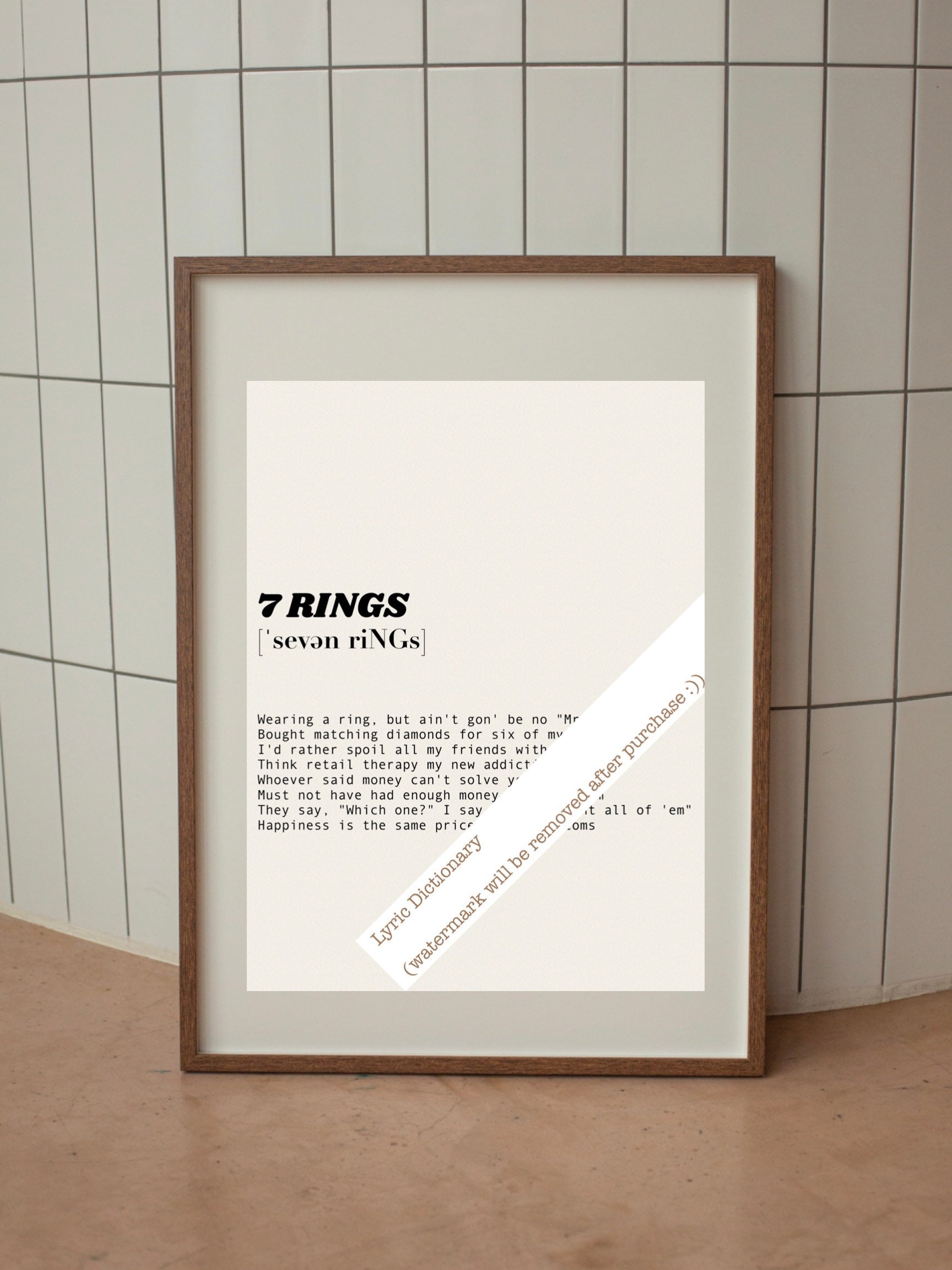 Ariana Grande 7 Rings Lyric Dictionary Poster Etsy