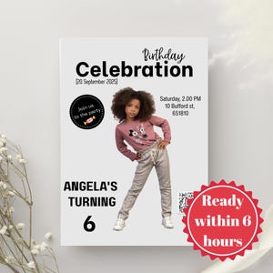 Verjaardagsuitnodiging tijdschriftomslag voor kinderen: gepersonaliseerde afdrukbare