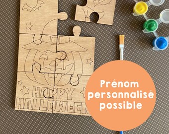 Kit DIY - Puzzle à peindre en bois, spécial Halloween option prénom personnalisé - 6 pièces