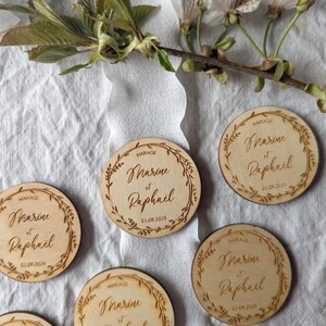 Personalized Wedding Favor Magnets - Custom Wooden Save the Date Magnets - Rustic Wedding Guest Gift - Engraved Names & Date