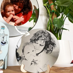 Personalized photo mirror (Mondial Relay shipping) - Photo engraving of your choice on a mirror - Unique Mother&#39;s Day gift idea