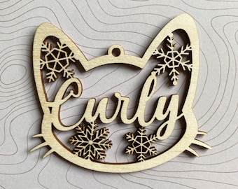Christmas ball, personalized cat ornament in the shape of a cat's head with first name
