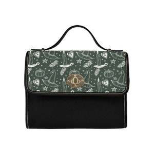 Sac à main en bandoulière imprimé motif de sorcière, chapeau, citrouille, automne, halloween, bandoulière, cartable, amanite tue mouche