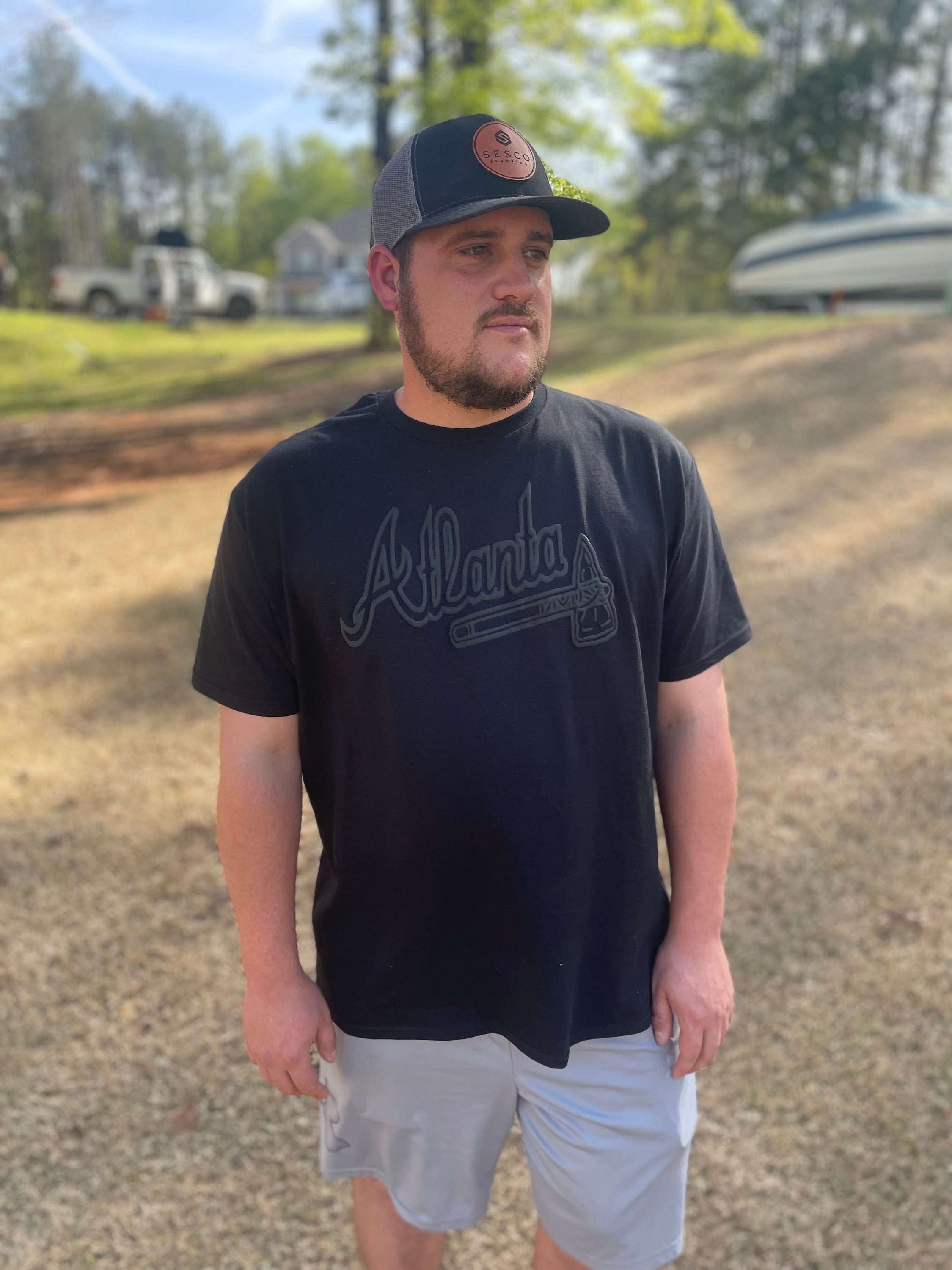 Atlanta Braves Black on Black Puff Vinyl Shirt 