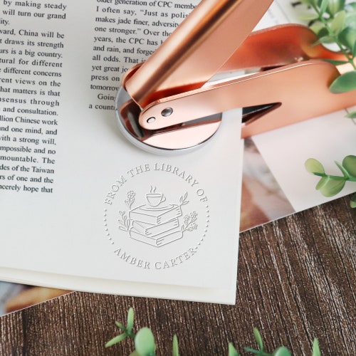 Personalized Book Embosser Stamp - Custom Library Seal With Name, Floral Logo Design - View #13
