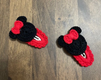 Toddler Hair Snap Clips l Set of 2 Crochet Mouse Hair Clips l Toddler Girl Hair Clips l Christmas Gift  l Knitted Hair Clips