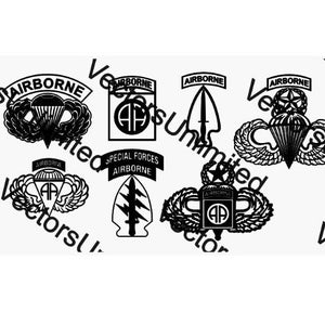 82nd Airborne Set of 7 Airborne Special Forces Jump Wings Digital dxf ai svg png clipart for Laser, CNC, and Vinyl